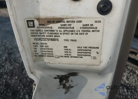 2005 Chevrolet Silverado 2500Hd Lt из США, поврежденный, VIN 1GCHC23275F968815